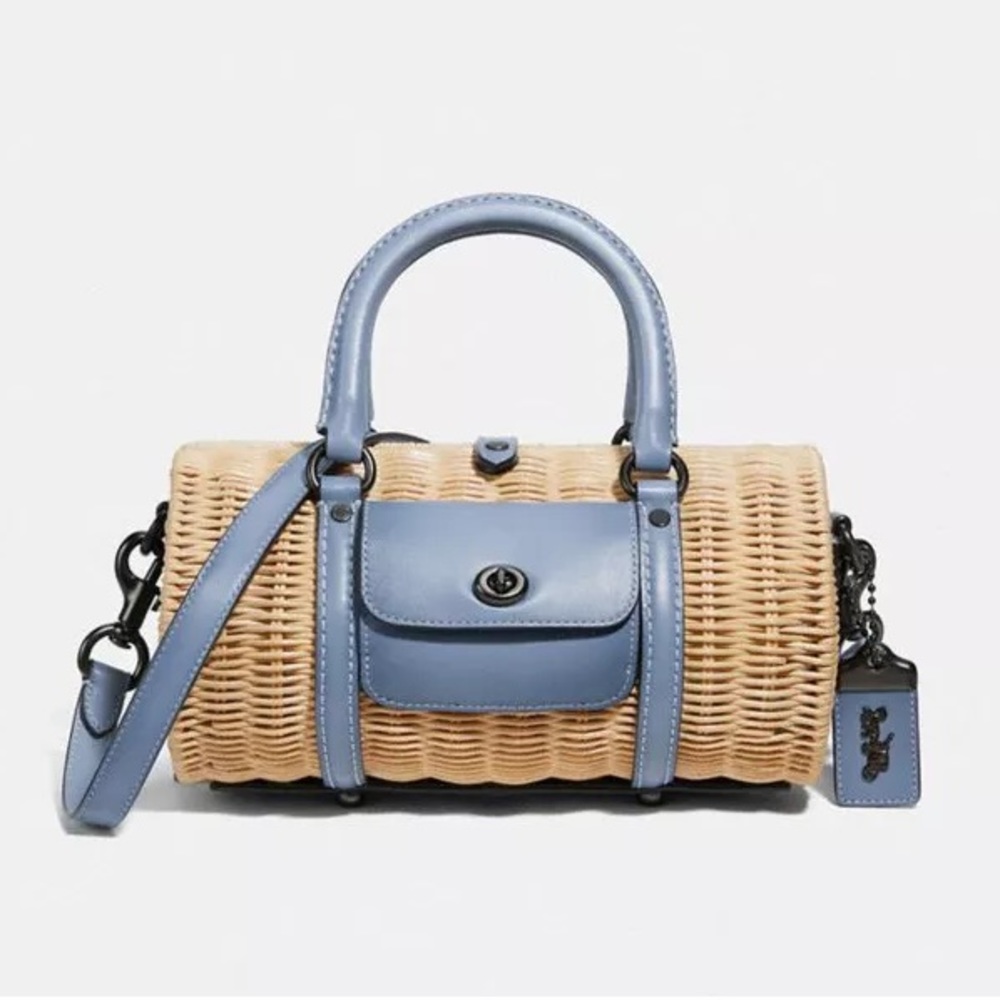Coach 1941 Barrel Wicker Leather Bag Pewter/Bluebell